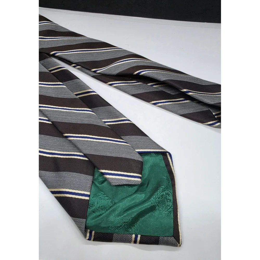 Tommy Hilfiger Brown Gray Stripe Men's Dress 100% Silk Tie Necktie New With Tag